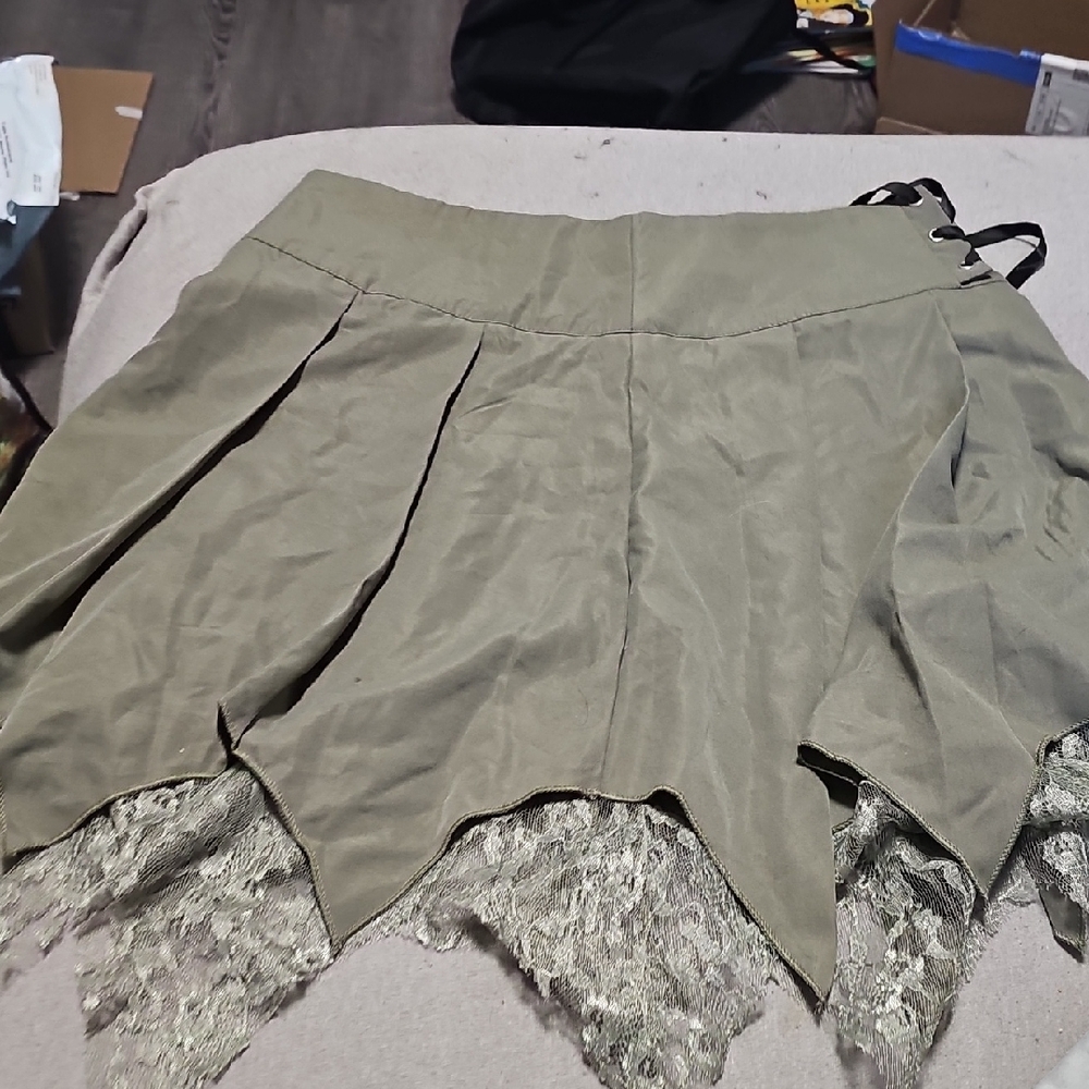 Olive Green Lace Hem Skirt